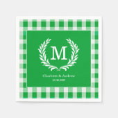 Green Gingham Monogram Wappen Custom Serviette (Vorderseite)