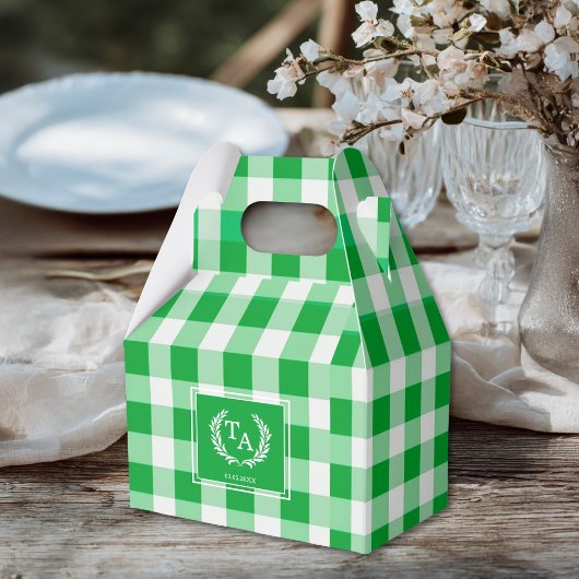 Green Gingham Monogram Wappen Geschenkschachtel