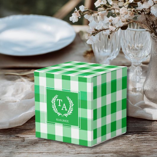 Green Gingham Monogram Wappen Geschenkschachtel