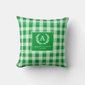 Green Gingham Monogram Wappen Kissen (Vorderseite)
