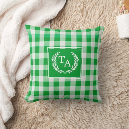 Green Gingham Monogram Wappen Kissen (Decke)