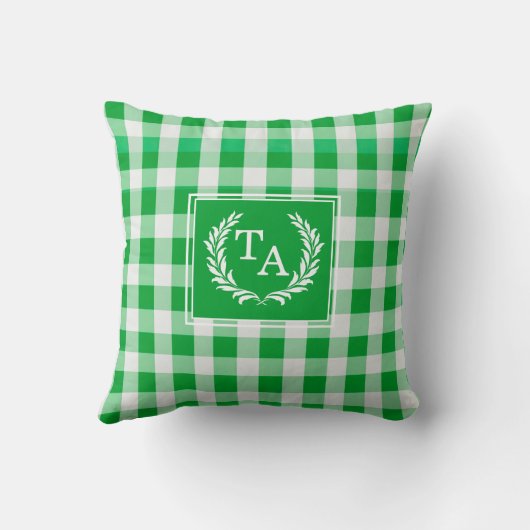 Green Gingham Monogram Wappen Kissen (Rückseite)