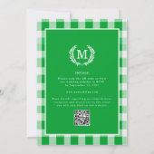 Green Gingham Monogram Wappen QR Code Einladung (Rückseite)