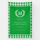 Green Gingham Monogram Wappen Wedding Welcome Banner (Vertikal)