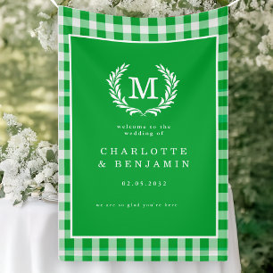 Green Gingham Monogram Wappen Wedding Welcome Banner