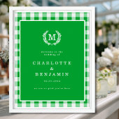 Green Gingham Monogram Wappen Wedding Welcome Poster