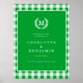 Green Gingham Monogram Wappen Wedding Welcome Poster (Vorne)
