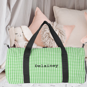 Green Gingham Name Matching Newborn Hospital Duffle Bag
