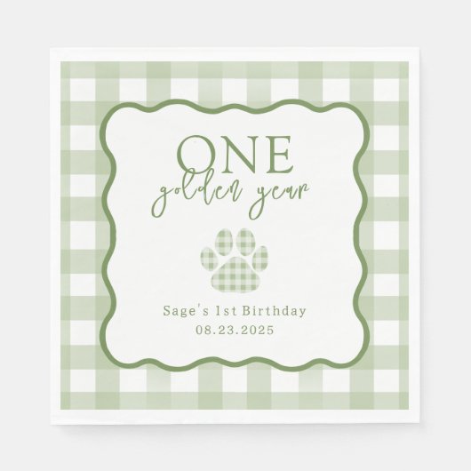 Green Gingham One Golden Year Boys First Birthday Serviette (Vorderseite)