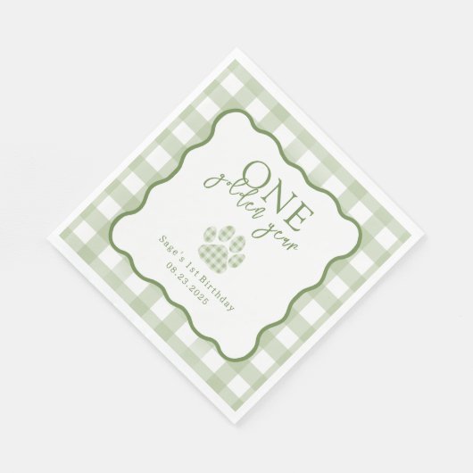 Green Gingham One Golden Year Boys First Birthday Serviette (Ecke)