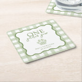 Green Gingham One Golden Year First Birthday Rechteckiger Pappuntersetzer (angewinkelt)