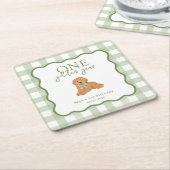 Green Gingham One Golden Year First Birthday Rechteckiger Pappuntersetzer (angewinkelt)