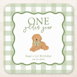 Green Gingham One Golden Year First Birthday Rechteckiger Pappuntersetzer