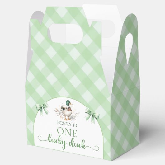 Green Gingham One Lucky Duck Birthday Favor Box Geschenkschachtel (Geöffnet)