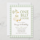 Green Gingham One Silly Goose Birthday Invitation Einladung (Vorderseite)