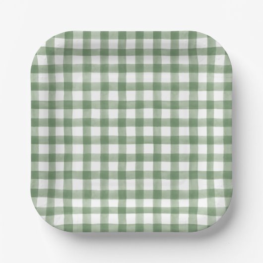Green Gingham Pappteller (Vorderseite)