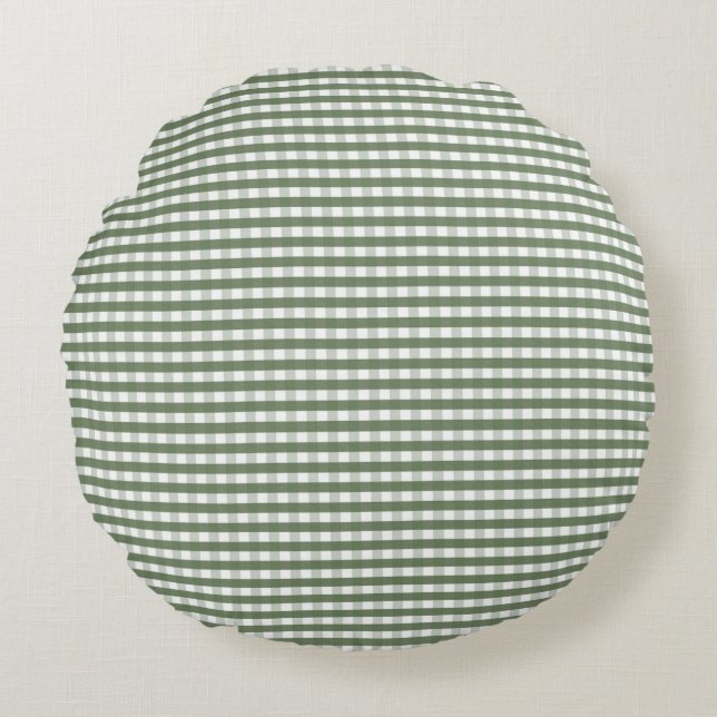 Green Gingham Pattern Rundes Kissen (Vorderseite)