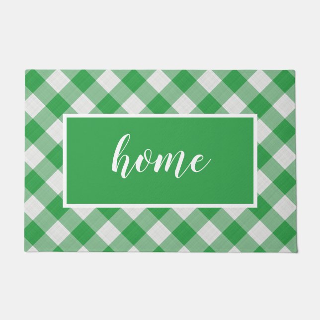 Green Gingham Pattern Zuhause Custom Welcome Mat Fußmatte (Vorderseite)