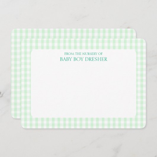 Green Gingham Personalisiert Mitteilungskarte (Vorne/Hinten)