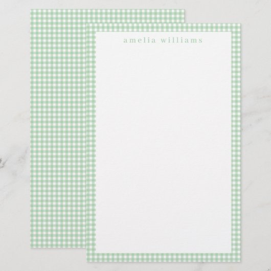 Green Gingham Plaid Briefpapier (Vorne/Hinten)