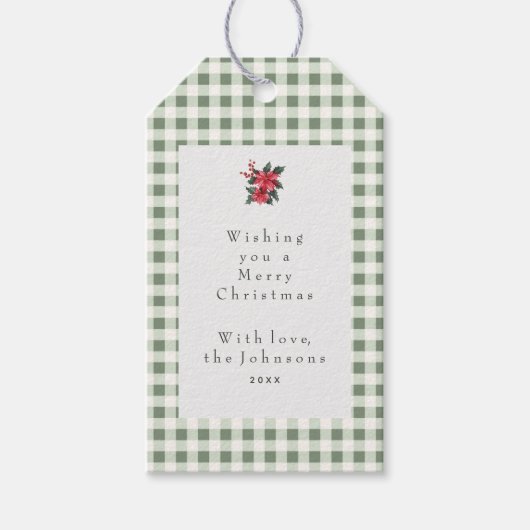 Green Gingham Plaid Custom Christmas Geschenkanhänger (Vorderseite)