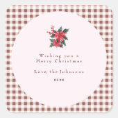 Green Gingham Plaid Custom Christmas Quadratischer Aufkleber (Vorderseite)