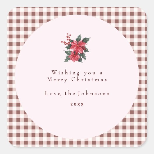 Green Gingham Plaid Custom Christmas Quadratischer Aufkleber (Vorderseite)