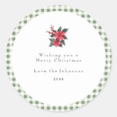 Green Gingham Plaid Custom Christmas Runder Aufkleber (Vorderseite)
