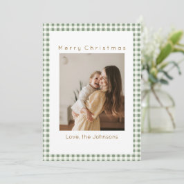 Green Gingham Plaid Custom Photo Christmas Feiertagskarte