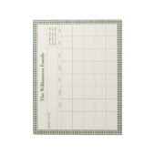 Green Gingham Plaid Month Family Planner Calendar  Notizblock (Rotiert)