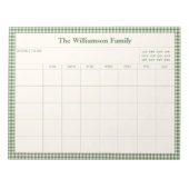 Green Gingham Plaid Month Family Planner Calendar Notizblock (Vorderseite)