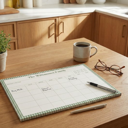 Green Gingham Plaid Month Family Planner Calendar Notizblock