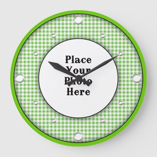 Green Gingham rahmen Ihr Foto Wall Clock Große Wanduhr (Vorderseite)