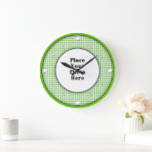Green Gingham rahmen Ihr Foto Wall Clock Große Wanduhr (Zuhause)