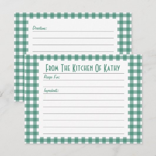 Green Gingham Recipe Card Postkarte (Vorne/Hinten)