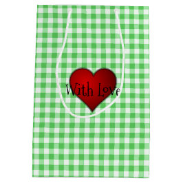 Green Gingham Red heart with Liebe Mittlere Geschenktüte