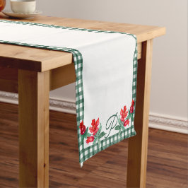 Green Gingham & Red Pomegranate Custom Monogram Kurzer Tischläufer