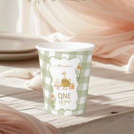  Green Gingham Silly Goose 1st Birthday Pappbecher