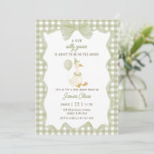 Green Gingham Silly Goose Baby Shower Invitation Einladung (Stehend Vorderseite)