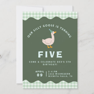 Green Gingham Silly Goose Birthday Einladung
