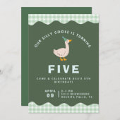 Green Gingham Silly Goose Birthday Einladung (Vorne/Hinten)