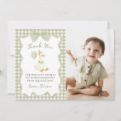 Green Gingham Silly Goose Birthday Photo Dankeskarte (Vorderseite)