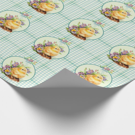 Green Gingham Spring Floral Geschenkpapier (Ecke)