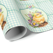 Green Gingham Spring Floral Geschenkpapier (Rolleneckpunkt)