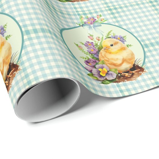 Green Gingham Spring Floral Geschenkpapier (Rolleneckpunkt)