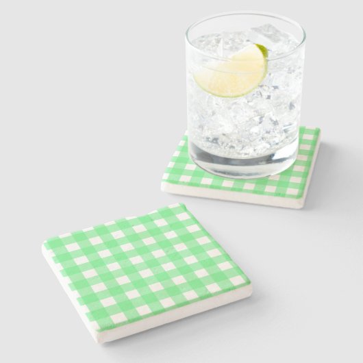 Green Gingham Steinuntersetzer (Seitenansicht)