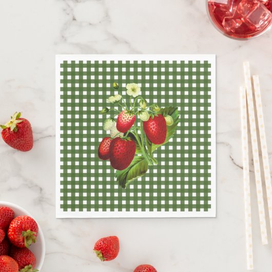 Green Gingham & Strawberries Luncheon Paper Napkin Serviette (Beispiel)
