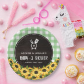 Green Gingham & Sunflowers Rustic Baby-Q Dusche Pappteller (Party)
