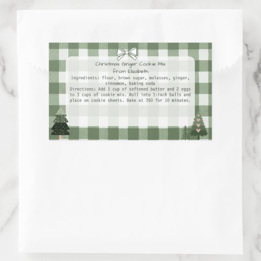 Green Gingham Trees Weihnachtskekse Mix Labels Rechteckiger Aufkleber (Tasche)