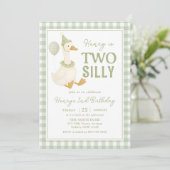 Green Gingham Two Silly Goose Birthday Invitation Einladung (Stehend Vorderseite)